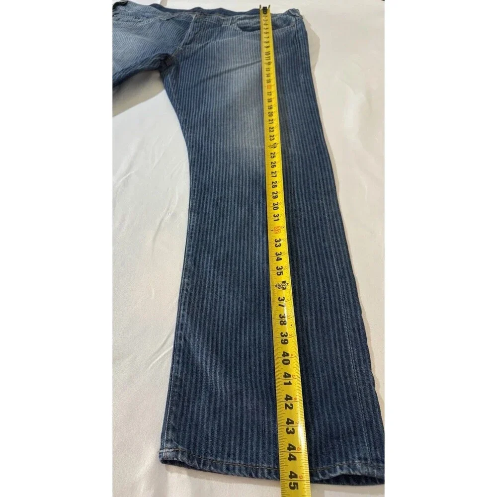 TRUE RELIGION Jeans Mens 44X33 Med Blue Wash Geno Pinstripe Straight Leg